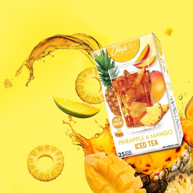 Olinda Pineapple & Mango Organic Black Tea 25 Tea Bags Caffeinated Tropical Fruity Hot or Cold Brew Natural Fruit Tea Christmas Holiday Gift for Women & Tea Lovers Secret Santa Stocking Stuffer