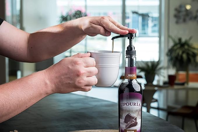 Upouria Mocha Boost Coffee Syrup Flavoring, 100% Vegan, Gluten-Free, Kosher, 750 mL Bottle - Coffee Syrup Pump Included
