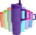 Elemental 32 oz 100% Leak Proof Tumbler with Handle & Straw - Stainless Steel Double Wall Insulated Tumbler for Hot and Cold Beverages - Travel Coffee Mug with Sip & Straw Lid - Purple
