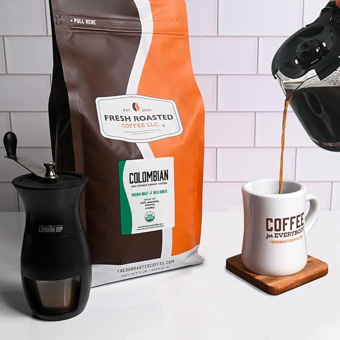 Fresh Roasted Coffee, Organic Colombian | USDA Organic, 100% Single Origin, Kosher | Medium Roast 5 lb (80 oz) Ground