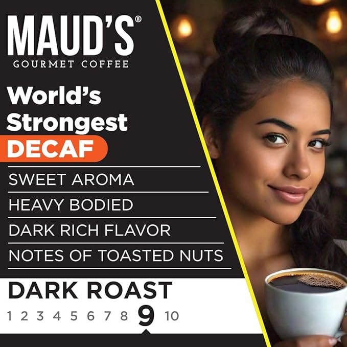 Maud's World's Strongest Decaf Coffee Pods, 200 ct, Decaffeinated Dark Roast Coffee in Recyclable Single Serve Pods – 100% Arabica Coffee, Compatible with Keurig K Cups Maker