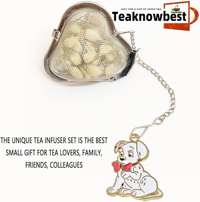 Dalmatian Dog Tea Infuser - Stainless Steel Loose Leaf Tea Ball with Chain, Fine Mesh Tea Strainer for Herbal/Green/Iced Tea, Gift for Tea Lovers (Dog, 2PCS)
