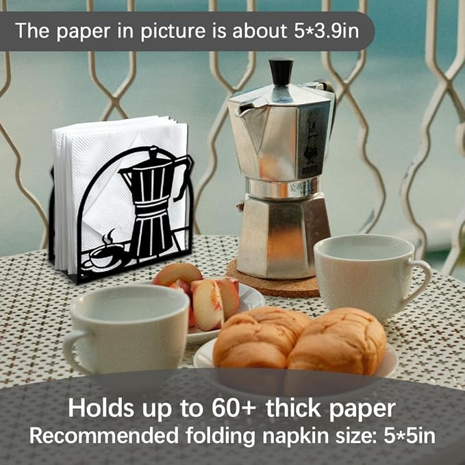 Coffee Pot Decorative Black Metal Napkin Holder for Table, 5.3" x 4.9" x 1.9" Standing Napkin Holder for Home Kitchen Restaurant Picnic Party Coffee Bar Dining Room
