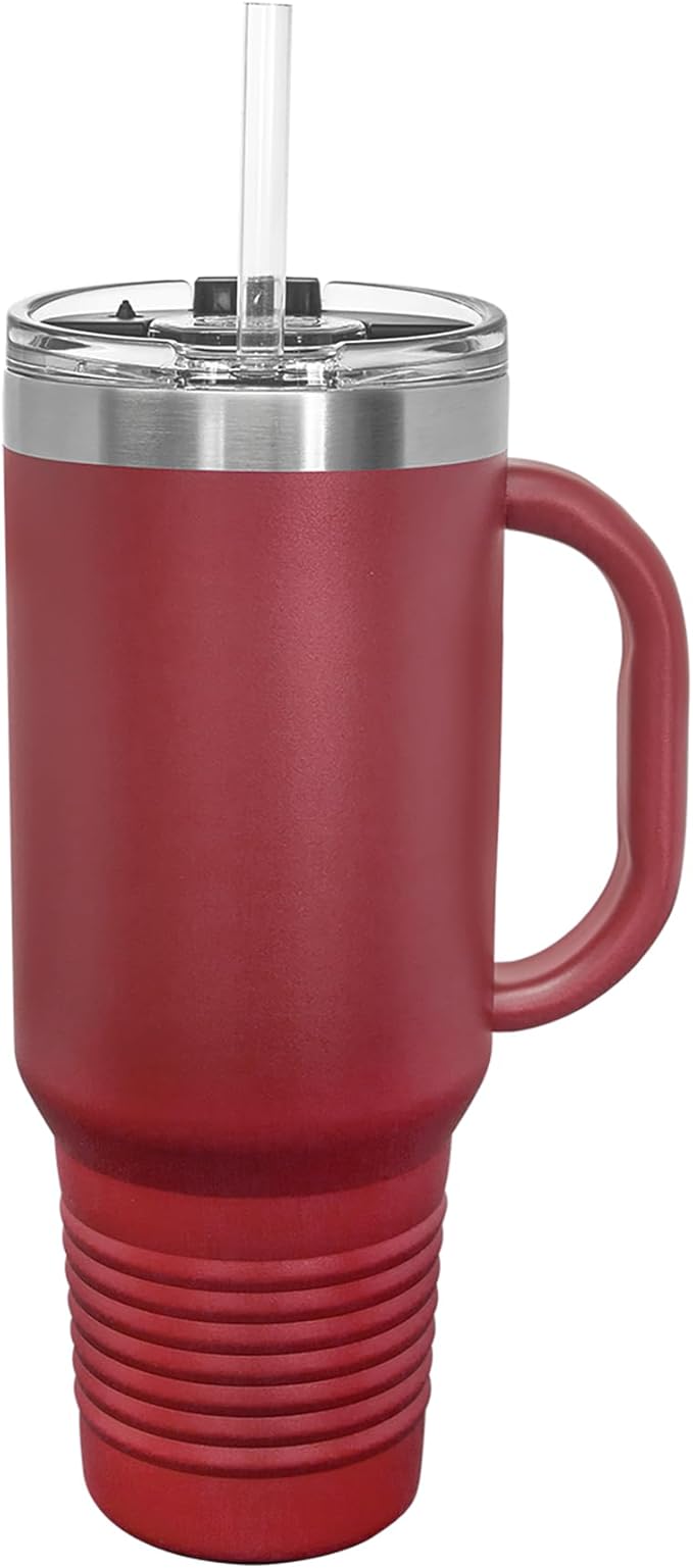 LaserGram 40oz Vacuum Insulated Travel Mug with Handle, Sushi, Personalized Engraving Included (Maroon)