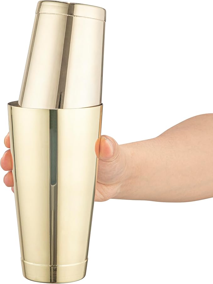 Restaurantware Bar Lux 16 Ounce Boston Shaker 1 Gold-Plated Cocktail Shaker - Weighted Bottom No Leak Stainless Steel Martini Drink Mixer Essential Bar Tool For Home Use Or Bartenders