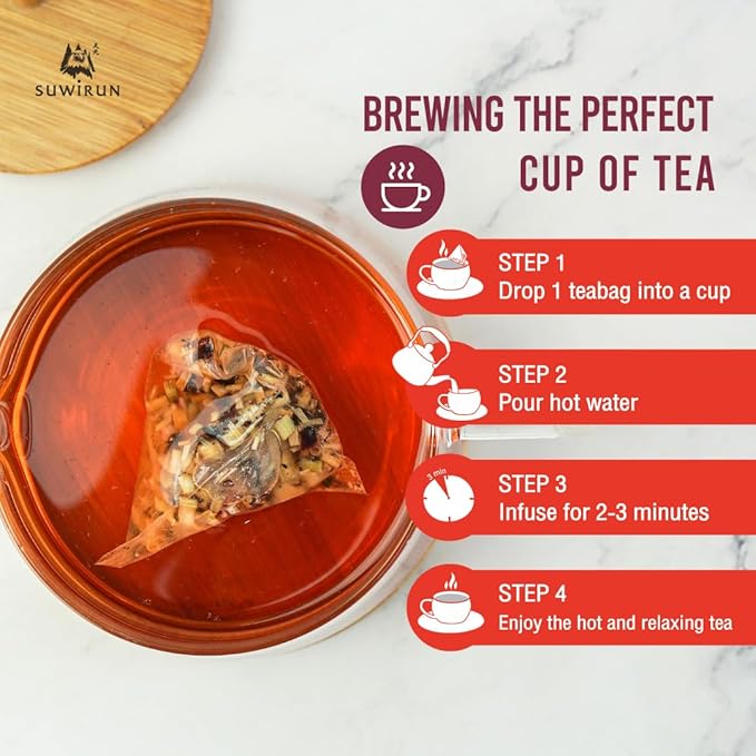 Suwirun Organic Lemongrass & Roselle Tea 25 Bags – Product of Thailand – Tangy Hibiscus & Citrus Herbal Blend, Caffeine-Free, No Calories, Naturally Sweet & Refreshing