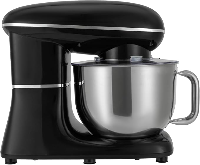 Stand Mixer, 6 +1 Speeds Electric Food Mixer, Portable Kitchen Mixer for Daily Use with Egg Whisk,Dough Hook,Flat Beater Used in Kitchens, Small Restaurants, Bakeries (Black)