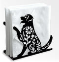 Labrador Dog Decorative Black Metal Napkin Holder for Table, 5.3" x 4.9" x 1.9" Dog Leaves Standing Napkin Holder for Home Kitchen Restaurant Picnic Party Coffee Bar Dining Room