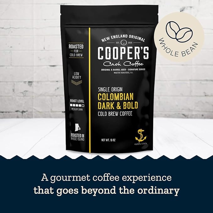 Colombian Dark Roast, Single Origin, Gourmet Organic Cold Brew Coffee Beans, Smooth Taste of Cocoa with Light Fruited Flavors, Whole Bean, 1 lb Coffee Bag