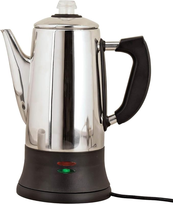 Fox Valley Traders Home Marketplace 12-Cup Electric Coffee Percolator - Stainless Steel Coffee Maker for Strong, Flavorful Brew | No Paper Filters Needed, Easy Serve, Nostalgic Design