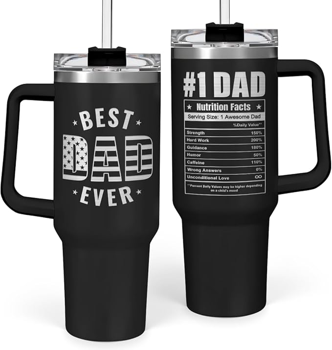 SANDJEST Best Dad Ever Tumbler 40Oz, Gifts for Dad for Christmas Birthday Valentine Fathers Day, Dad Coffee Cup Stainless Steel Insulated Tumblers with Lid & Straw, Dads Gift from Daughter Son