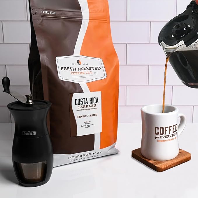 Fresh Roasted Coffee, Costa Rican Tarrazu, 5 lb (80 oz), Medium Roast, Kosher, Ground