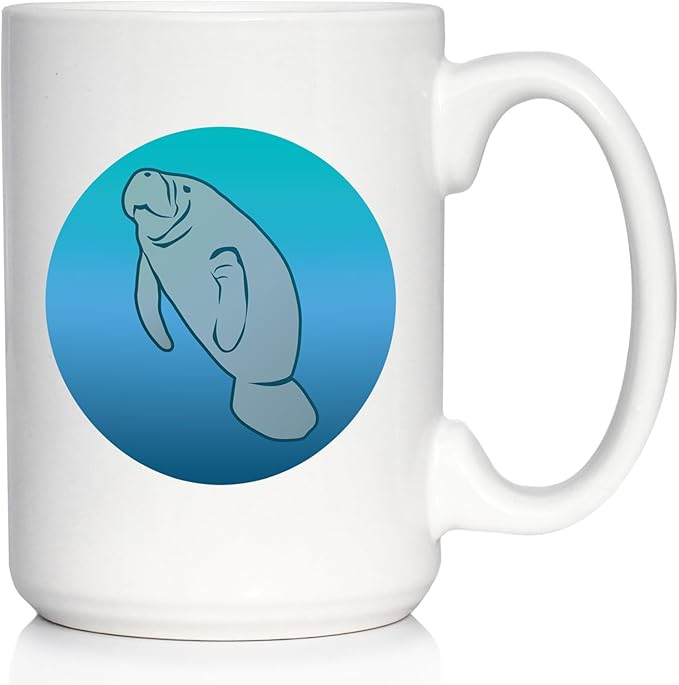 Bevvee Manatee Coffee Mug - Cute Ocean Animals Themed Decor and Gifts for Sea Creature Lovers - Large 15oz White Ceramic Mug