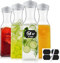 50 Oz Water Carafe with Lids, Square Plastic Pitcher for Mimosa Bar, Drinks, Milk, Iced Tea, Juice Container for Fridge, BPA-Free, NOT DISHWASHER SAFE (4 Pack)