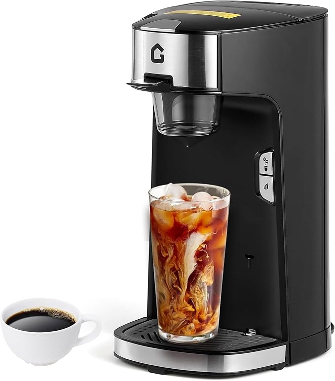 Single Serve Coffee Maker for Coffee Pods& Ground Coffee, 1300W One-Touch Coffee Machine, Fast Brew 8-12 oz, Compact for Office, Kitchen, Apartment, Dorm, Travel, Black