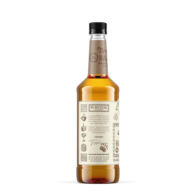 Tippleman's Hazelnut Coffee Syrup - Rich Flavor for Hot or Iced Drinks, Latte, Tea, Espresso, Cappuccino, Cocktails, & Baking - 25.4 Fl Oz