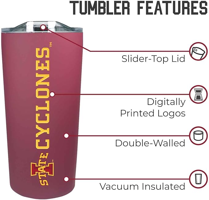 Campus Colors NCAA Stainless Steel Tumbler perfect for Gameday - 18 oz - Double Walled - Keeps Drinks Perfectly Insulated (Iowa State Cyclones - Maroon)