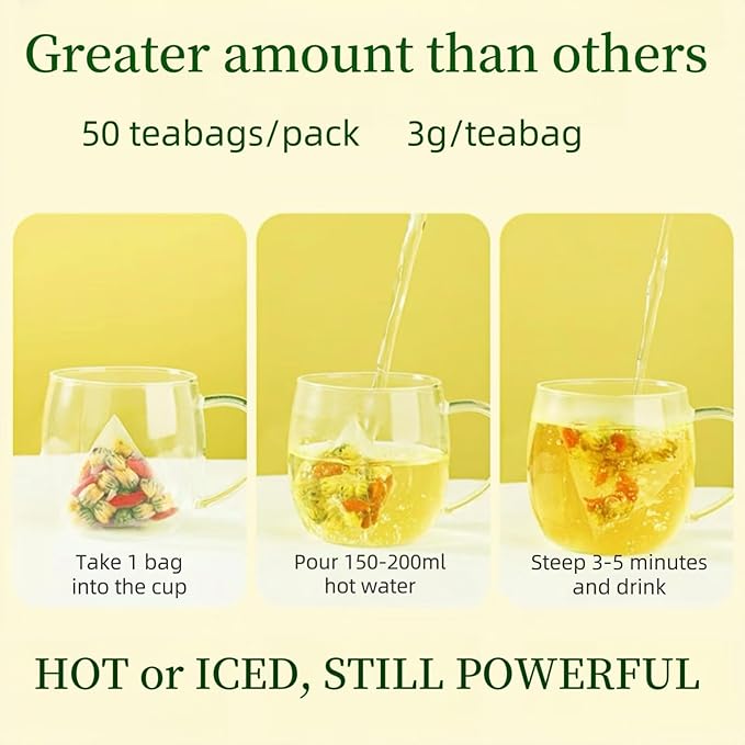 Eastrue Organic Goji Berry & Chrysanthemum Tea,50 Tea Bags, Traditional Herbal Tea for Stress Relief & Natural Cleanse,Better Sleep,Caffeine Free,Non-GMO