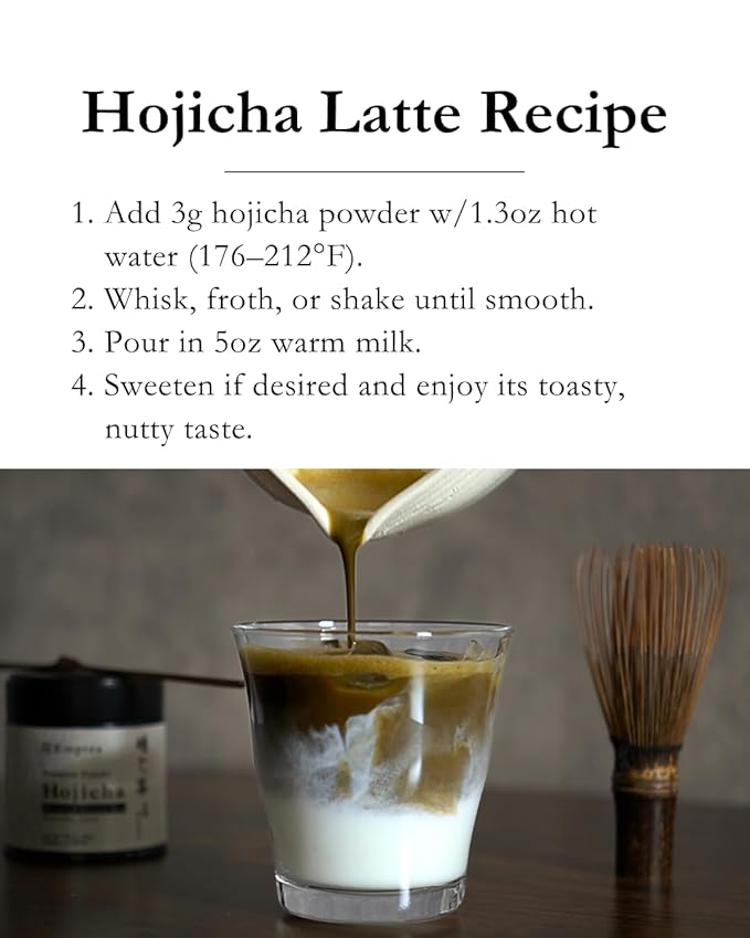 Emptea Premium Hojicha Powder for Latte - Tea Masters Blend Shizuoka Unsweetened Authentic Japanese Organic Roasted Green Tea Powder Ceremonial Grade from Shizuoka Japan 1.06 oz (30g) Tin