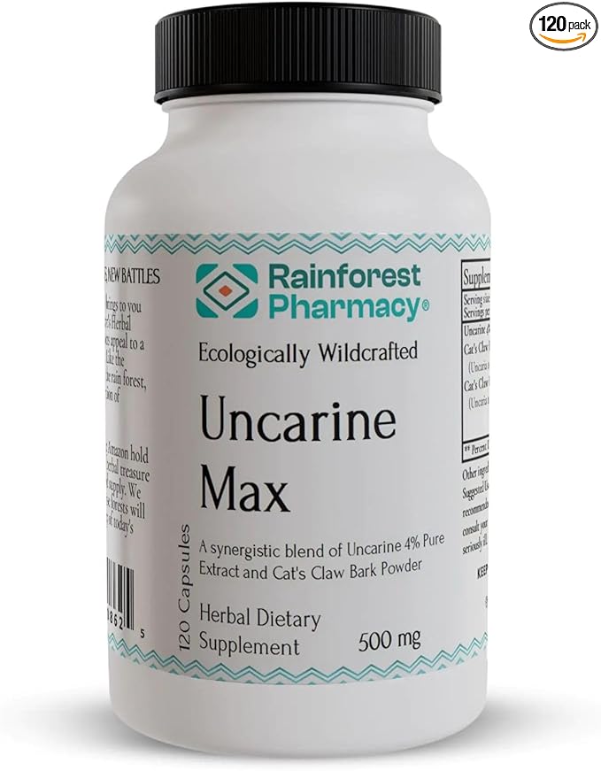 Rainforest Pharmacy Uncarine Max Cat’s Claw Capsules 500mg, 120 Vegetarian Capsules | Uncaria Tomentosa | Cats Claw Herbal Supplement from The Amazon Rainforest