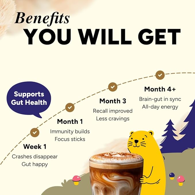 HabitONE Instant Mushroom Coffee Arabica - Lion’s Mane, Cordyceps, Reishi, Chaga – Alpha-GPC & L-Tyrosine, B12 & B3 – Better Energy, Focus, Digestion & Immunity – Made in USA – 30 Servings