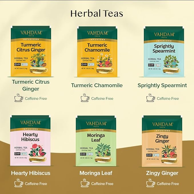 VAHDAM, Assorted Herbal Tea Variety Pack (6 Variants, 36 Tea Bags) Caffeine Free, Gluten Free, Non GMO | Eco Friendly Tea Bags I Christmas Tea Gift Set