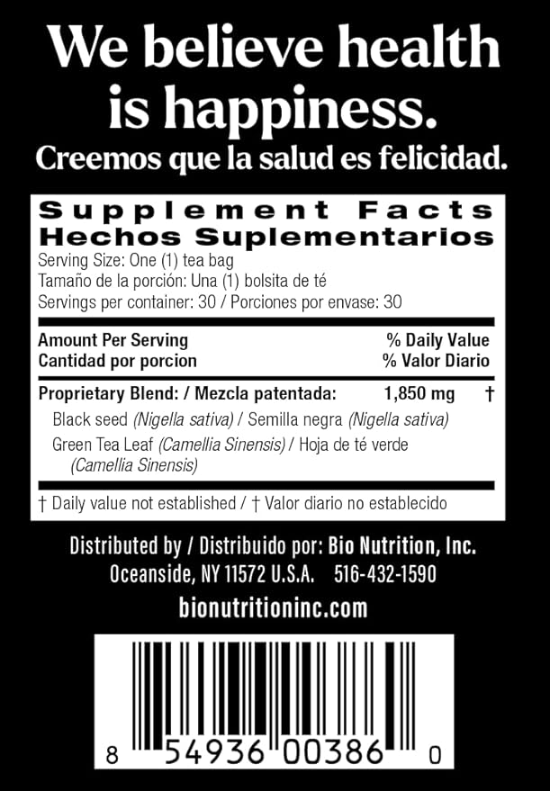 Bio Nutrition Black Seed Tea with Green Tea, 30 Tea Bags, 1.85 oz (55.5 g)