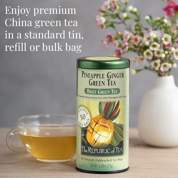 The Republic of Tea – Pineapple Ginger Daily Green Tea, 50 Tea Bag Tin