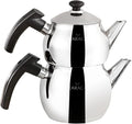 KARACA Adelya Teapot Set, 1.1Ltr, Stainless Steel, Black, Turkish, Induction Compatible, Dishwasher Safe, 2-Year Guarantee