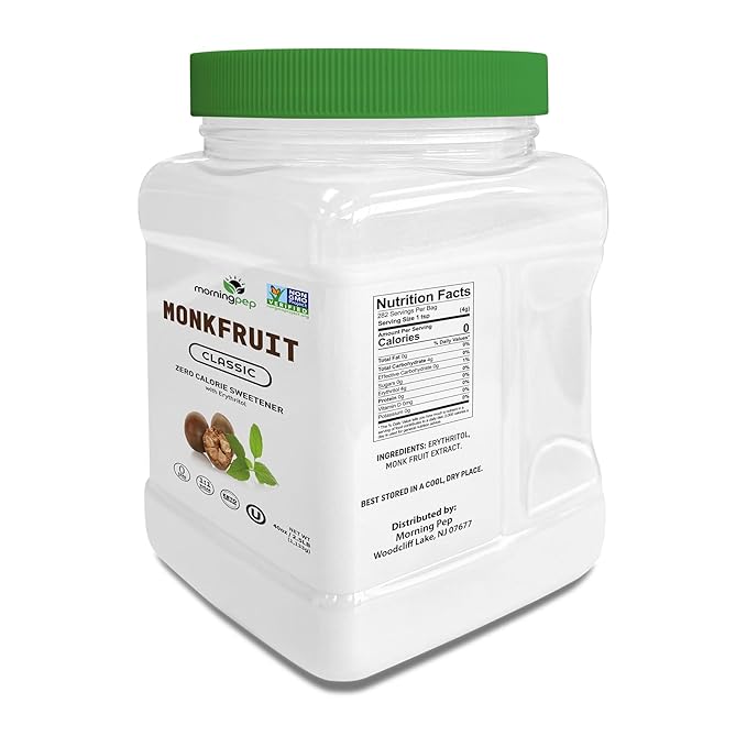 Morning Pep Monk Fruit Sweetener, Classic | White Sugar Substitute, Keto Diet Friendly, 1:1 Sugar Replacement, For Baking, Coffee, Tea, Zero Calorie Non Gmo Project Verified, OU Kosher, White - 2.5 lb