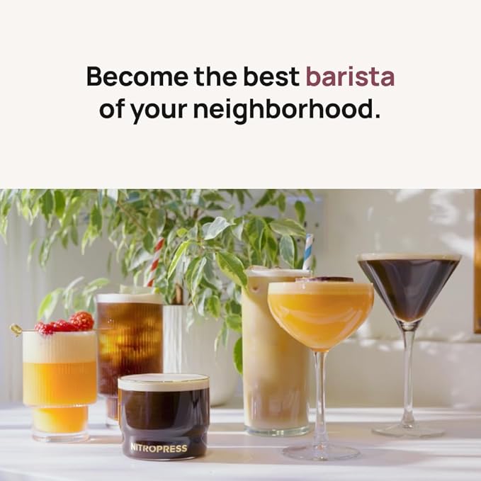 NitroPress DS – Electric Nitro Cold Brew Coffee & Cocktail Maker | Air-Powered Nitrogen Infuser for Smooth Nitro Drinks, Cocktails, Cold Brew & Tea at Home | No Gas Cartridges | Stainless Steel Design