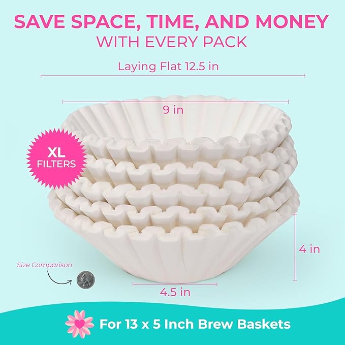 Katy's Extra Large Coffee Filters (12.5” x 4.5” Inch) For BUNN 1.5 to 3 Gallon Coffee & Tea Machines - Premium, Tall Walls, No Ground Overflow - Commercial Coffee Filters for Businesses (Bulk Pack)