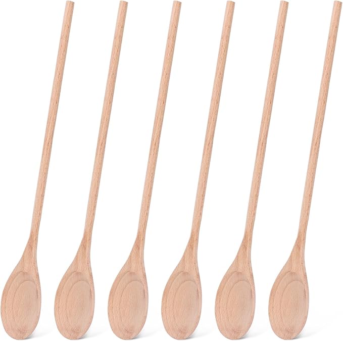 HANSGO 6PCS Wooden Spoons, 14 Inch Long Handle Cooking Spoons for Deep Pots, Wooden Utensil Set for Stirring Soups, Sauces, Stews and DIY Crafts, Sturdy & Lightweight