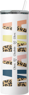 MAMA Cheetah Print 20oz Tumbler with Straw and Lid - Personalized Kids Names - Stainless Steel Tumbler - Mother's Day gift for women - Dishwasher safe