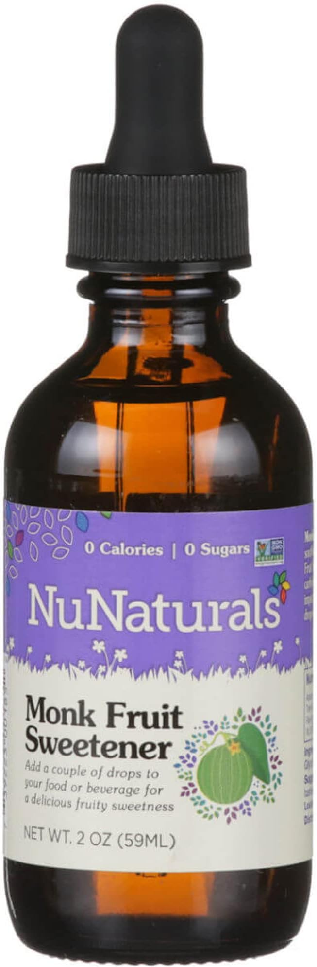 NuNaturals All-Natural Monk Fruit Liquid Plant-Based Sweetener, Zero-Calorie, Low Glycemic, 2 oz