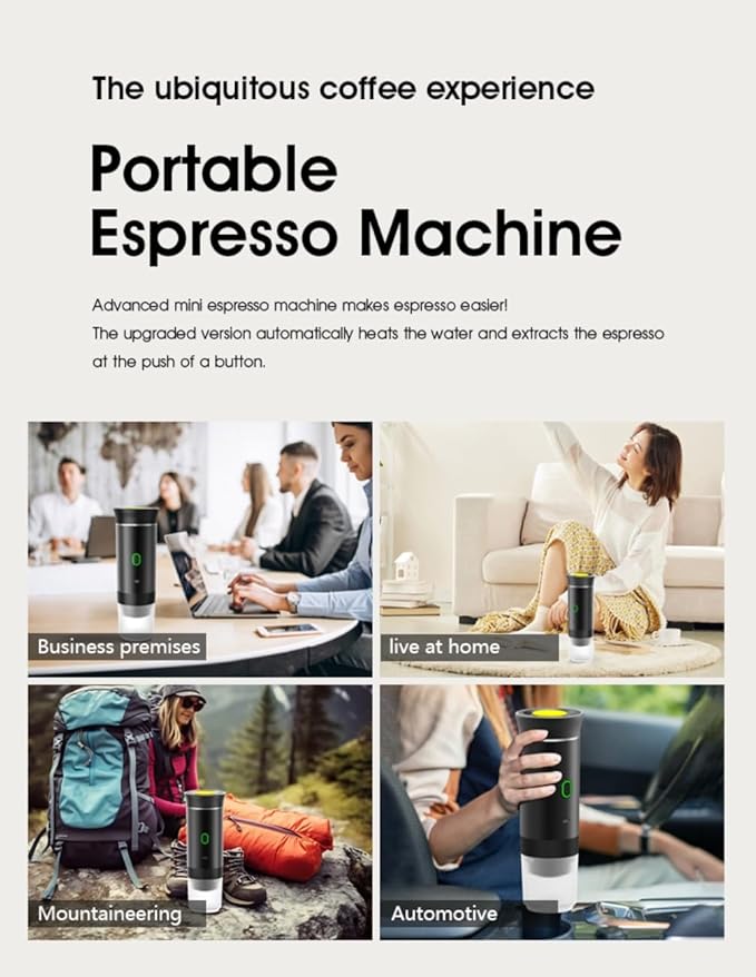 Wireless Portable Electric Coffee Machine, Self-Heating Car Maker,Rechargeable Espresso Maker for Travel, Camping, RV,Home,Office (white)
