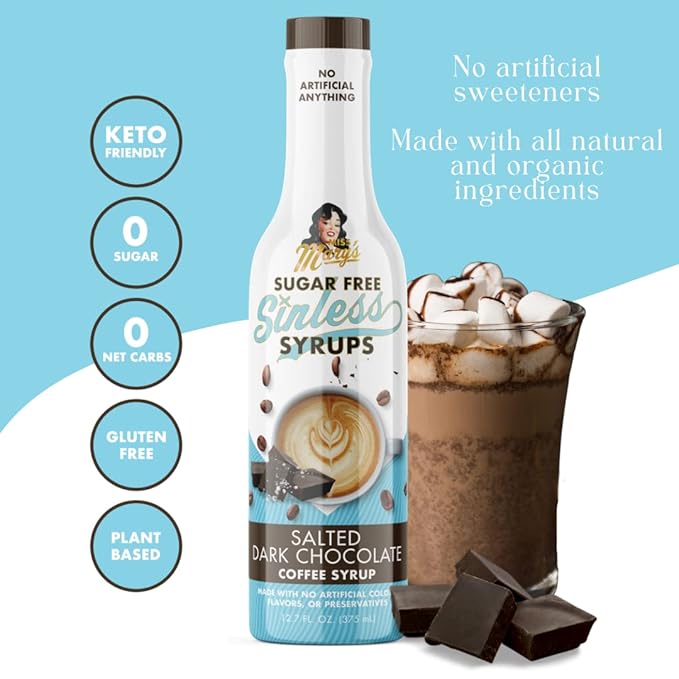 Sugar Free 3pk Salted Dark Chocolate Sinless Syrup- Stevia Based, No Sugar Alcohols or Sucralose, No Artificial Sweeteners, Natural Ingredients, Coffee Tea Cocoa Dessert, Keto Friendly, 3 Pack