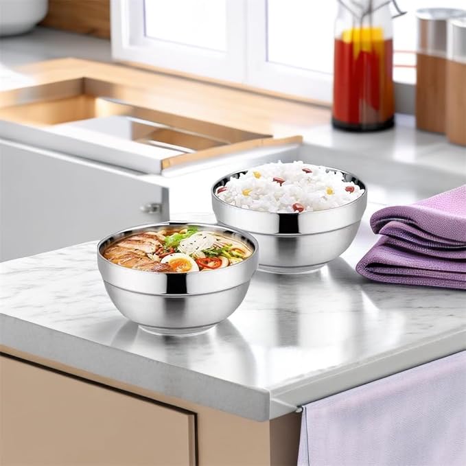 28 Oz Stainless Steel Large Bowls Set of 6, Metal Double-walled Insulated Noodle Soup Bowls with Lids for Adult, Dishwasher Safe and Unbreakable
