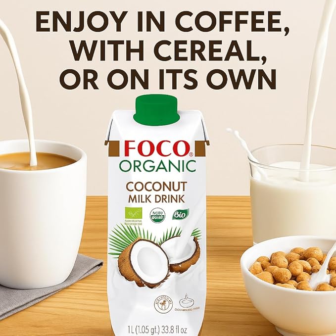 FOCO UHT USDA-Organic NON-GMO Coconut Milk Drink/Beverage 33.8 fl Oz, Pack of 6