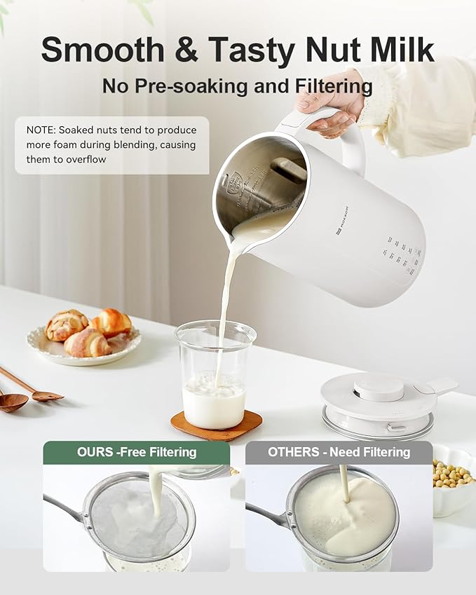 MOKKOM 9 in 1 Nut Milk Maker, 42oz Automatic Almond Milk Machine for Homemade Plant-Based Milk, Oats, Soy, Dairy Free Beverages, Soy Milk Maker with Delay Start/Keep Warm/Self-Cleaning/Boiling, White