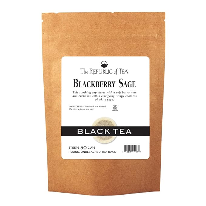 The Republic of Tea Blackberry Sage Black Tea, 50 Count, Gourmet Black Tea, Blackberry And Sage Blend