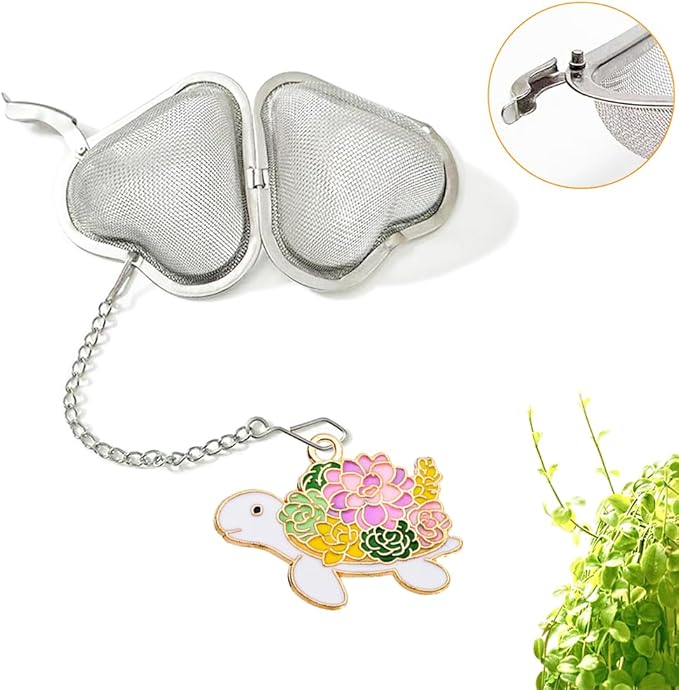 loose tea infuser Set, reusable tea steeper, Stainless steel Heart Shaped tea ball + Animal Pendant, tea filter strainer Makes Tea Brewing Fun (3, Turtle + Snail + Rabbit)