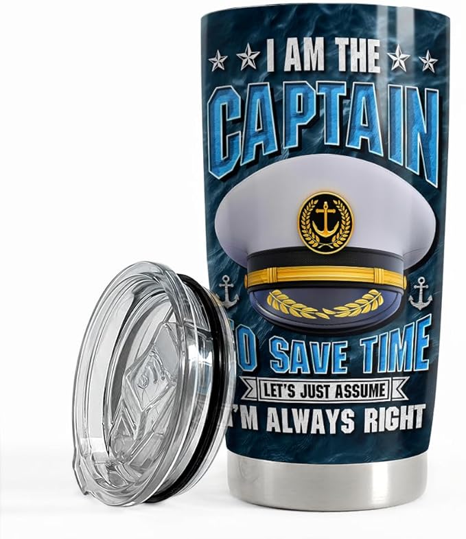 SANDJEST Captain Tumbler 20oz Boat Captain Gifts for Men Boater Boats Owners Stainless Steel Insulated Tumblers Coffee Travel Mug Cup Boaters Boating Gift