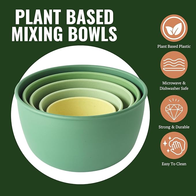 Bamboozle Astrik Baking Bundle | 5 Piece Mixing Bowl Set | Measuring Cups and Spoons | Cooking and Meal Prep | Dishwasher Safe | Microwave Safe | Fresh Guacamole