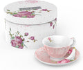 London Boutique Tea Cup and Saucer Set 1 Afternoon Tea Set New Bone China Vintage Flora Gift Box 200m (Pink)