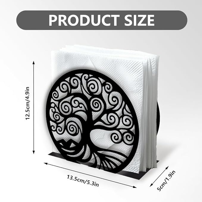 Tree of Life Decorative Black Metal Napkin Holder for Table, 5.3" x 4.9" x 1.9" Tree Standing Napkin Holder for Home Kitchen Restaurant Picnic Party Coffee Bar Dining Room