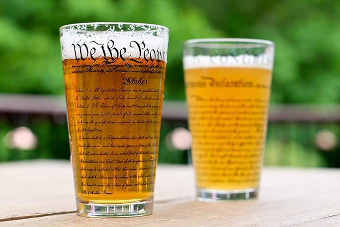 Well Told Authentic U.S. Constitution and Declaration of Independence Pint Glasses (16 oz, Set of 2) American Patriotic Beer Glasses