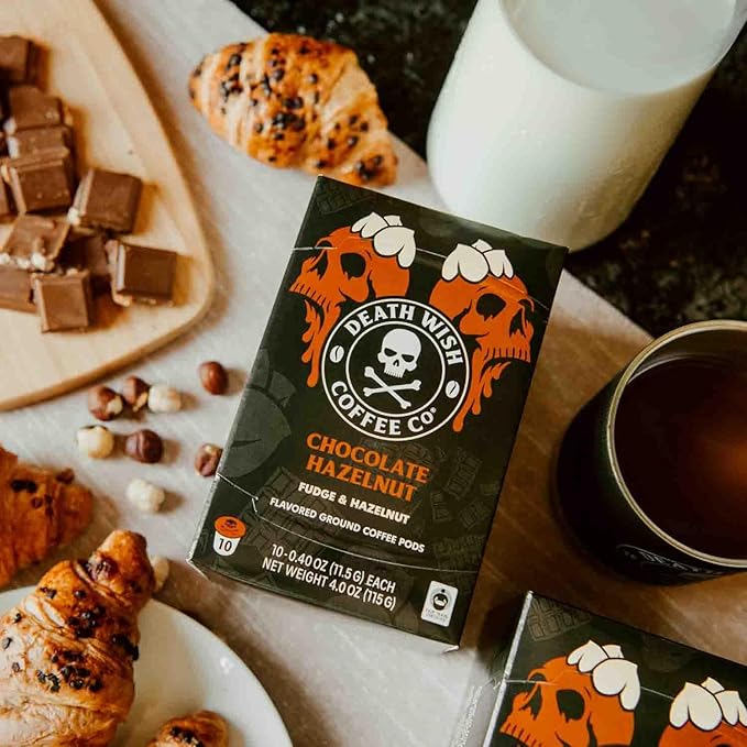 Death Wish Coffee - Single Serve Pods - Dark Roast Coffee Pods - Made with USDA Certified Organic (Chocolate Hazelnut, 30 Count)