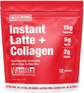 Strong Coffee Co. Instant Vanilla Latte | Organic Coffee with 15g Collagen Protein | Lion’s Mane & L-Theanine | Nootropic Instant Coffee | 12 Serving