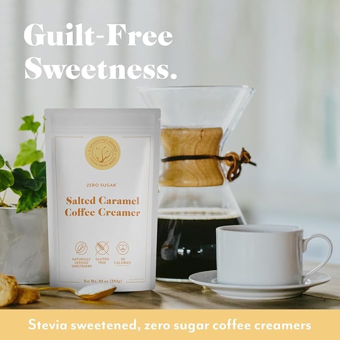 5 SPARROWS Sugar-Free Salted Caramel Powder Drink Mix- Stevia, Keto Friendly, No Sugar Coffee Creamer, 40 oz (2.5lb)